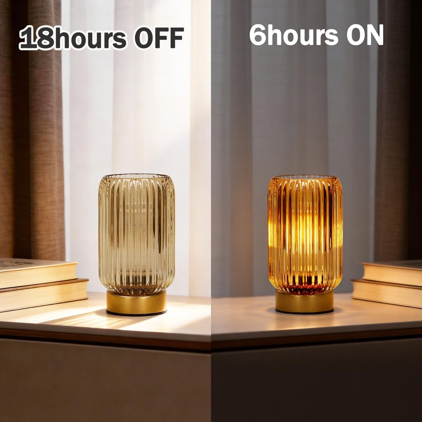 MJ PREMIER Cordless Lamp, Battery Operated Lamp with Timer, Yellow Glass Lampshade, Small Table Lamps for Area No Plug, Decorative Led Light for Bedroom Living Room Shelf (Yellow)