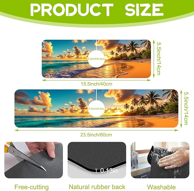 Sunset Beach Waves Palm Trees Kitchen Sink Splash Guard Faucet Mat Super