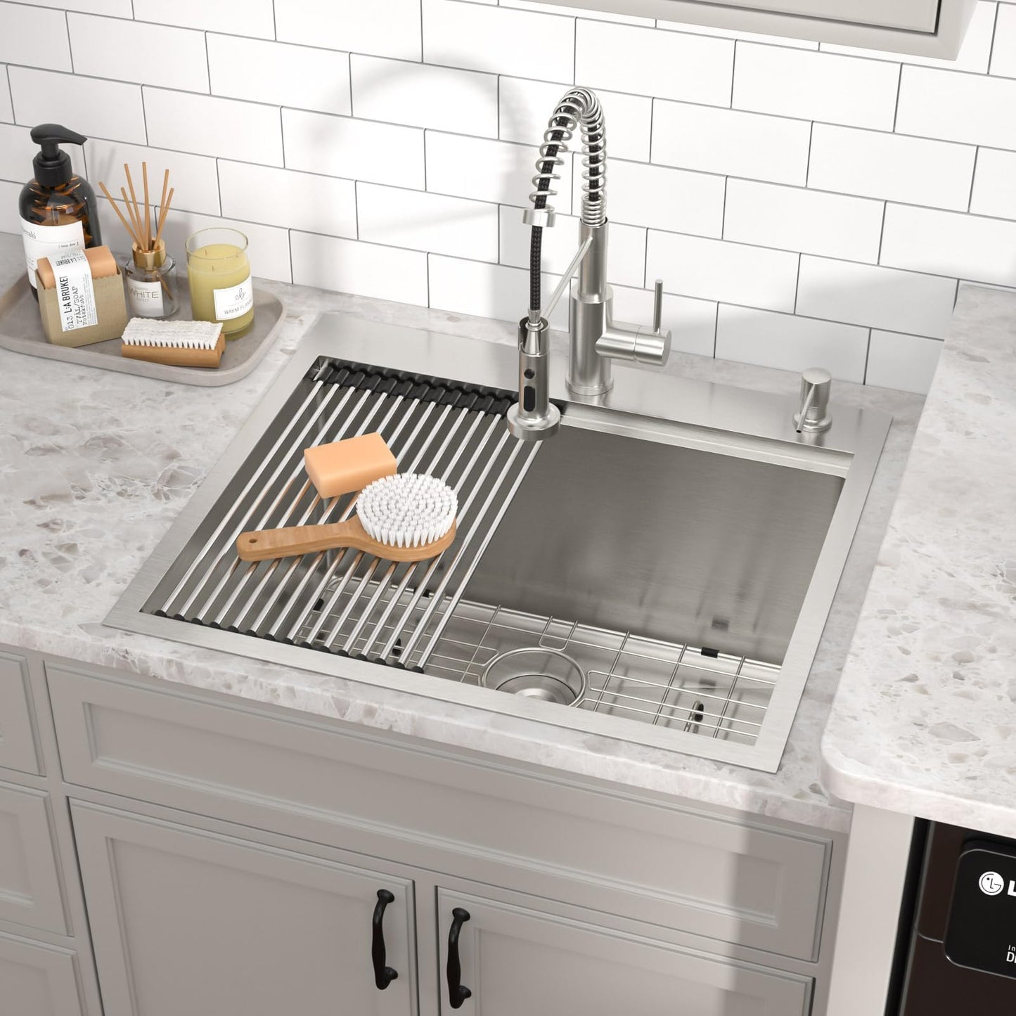 Talllor 25 Inch Drop In Laundry Sink with Faucet - 12" Deep Workstation 16 Gauge T-304 Stainless Steel Single Bowl Utility Sink with All-In One Accessories for Laundry Room, Outdoor, Garage #TLT-0063