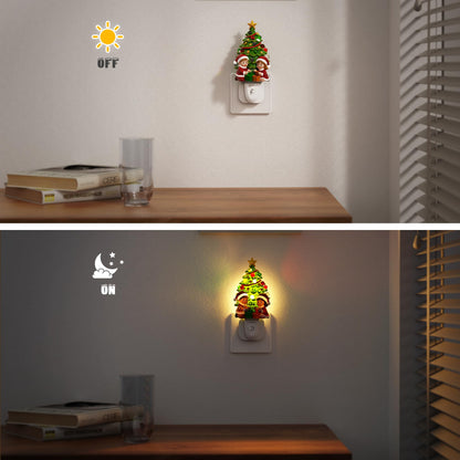 JandCase Christmas Tree & Santa Claus Night Light, 3000K Night Lights Plug into Wall,Cute & Funny Ceramics Christmas Night Light for Kids, 360° Rotatable for Home Party Decor,1 Pack