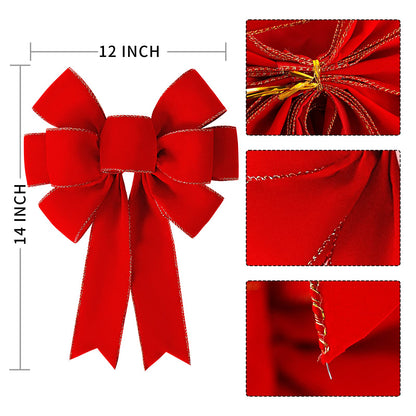 Red Christmas Bows Decorations Big Velvet Bow with Wired Gold Border for Tree Topper, Wreaths, Outdoor, Garland, Outside (12 * 14 inch)