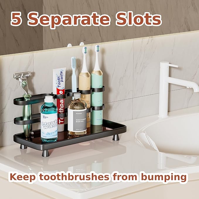 Electric Toothbrush Holder for Bathroom Countertop 5 Metal Slots Toothpaste
