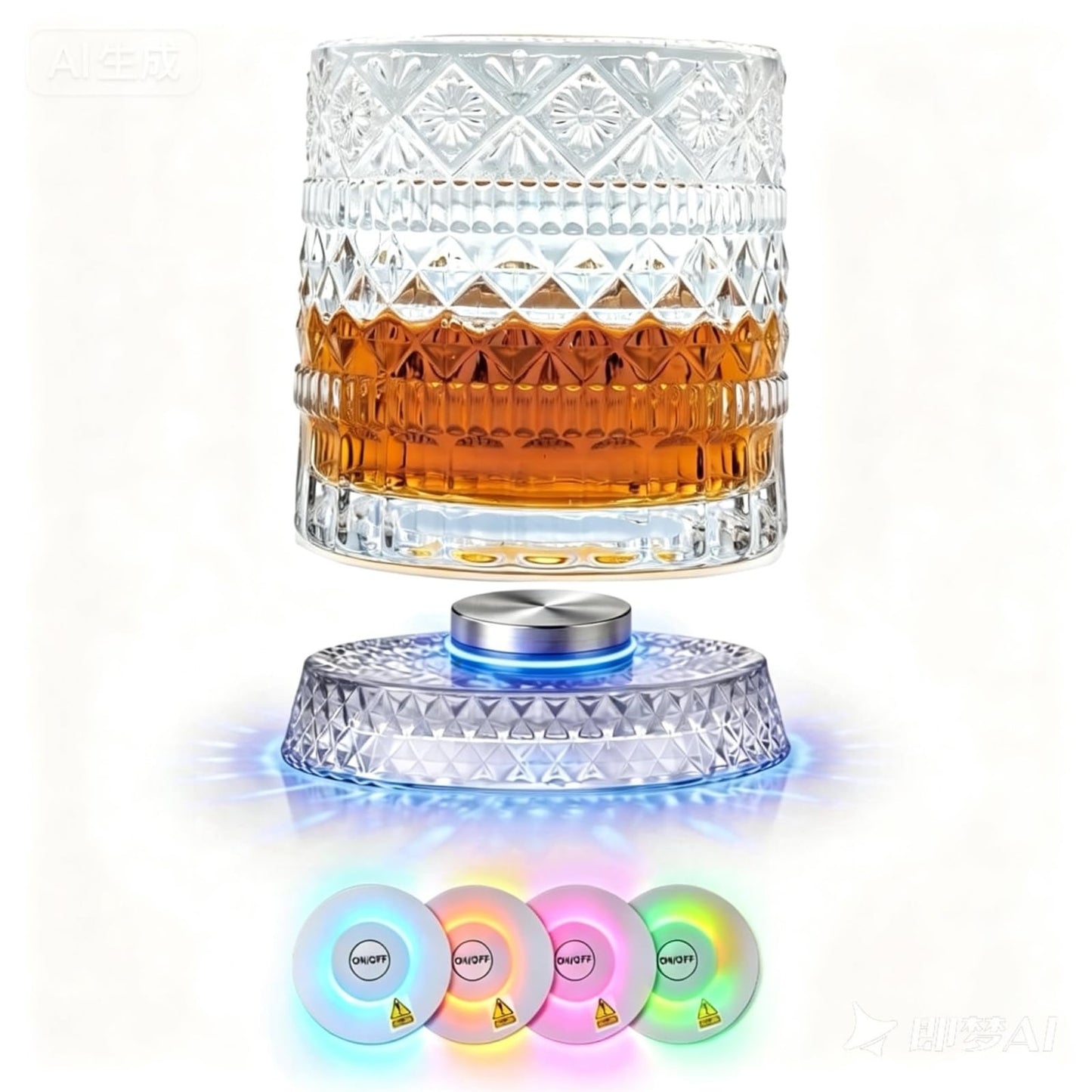 ZFMF Whiskey Glass 360-Degree Rotating Base Classic Cocktail Glass, Suitable For Bourbon And Scotch Whiskey, Tilt-Proof Stress Relief Barware, Ideal Gift For Men, Fathers, Husbands, And Grandfathers