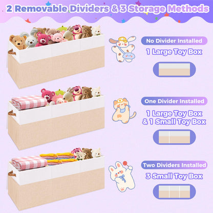 Extra Large Toy Storage Box with Lid, Collapsible Sturdy Toy Chest Storage Organizer Bin Basket with Divider for Kids, Boys, Girls, Closet, Playroom, Bedroom, Nursery, 40"X14"X16", Beige & White