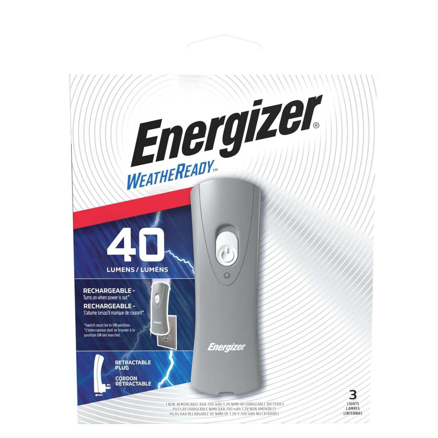 Energizer Weatheready Rechargeable Flashlights for Home, Pack of 3, Emergency Flashlight for Hurricane Supplies, Survival Kits, Power Outages, LED Flash Light with Convenient Plug-in Design