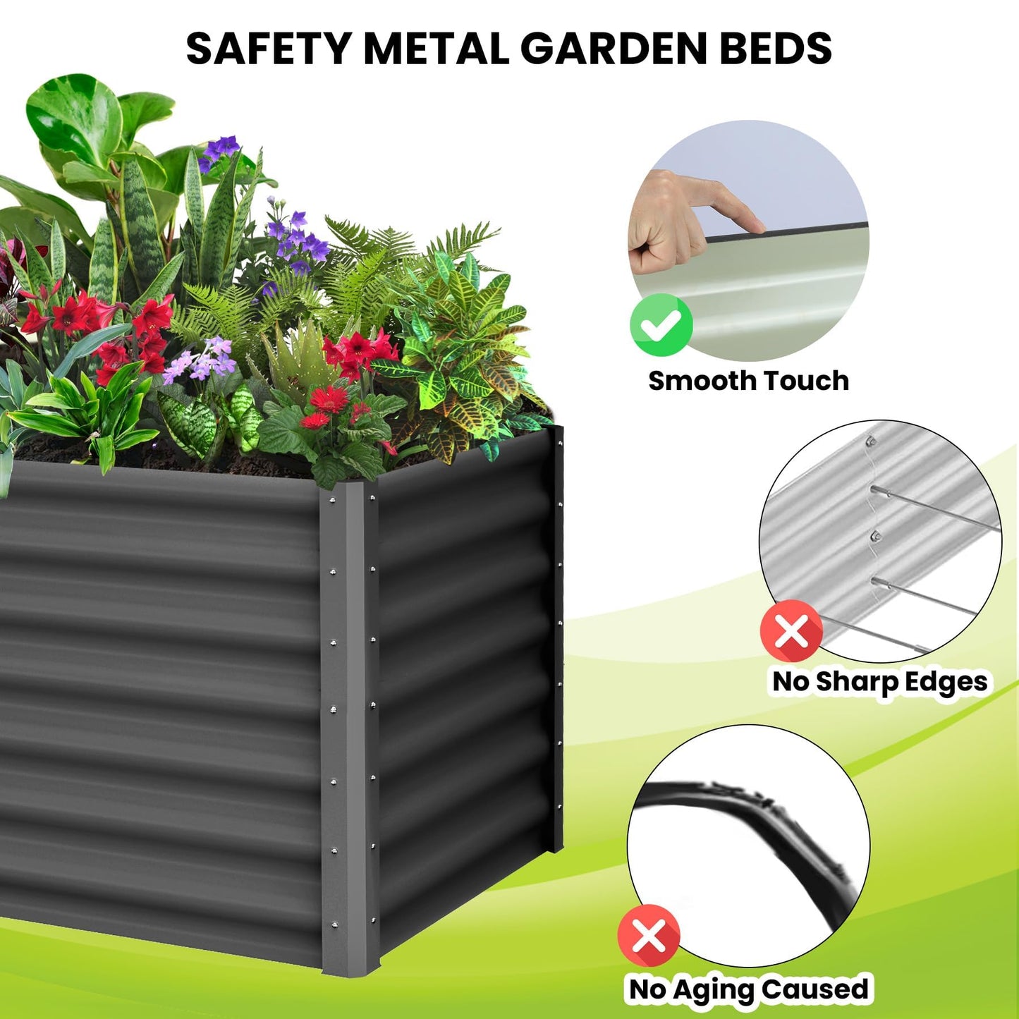 GarveeHome 6 * 3 * 2FT Raised Garden Bed Kit, Galvanized Raised Garden Beds Outdoor for Gardening, Above Planter Boxes, Large Garden Bed for Vegetables, Fruits, Dark Grey, 2 Pcs