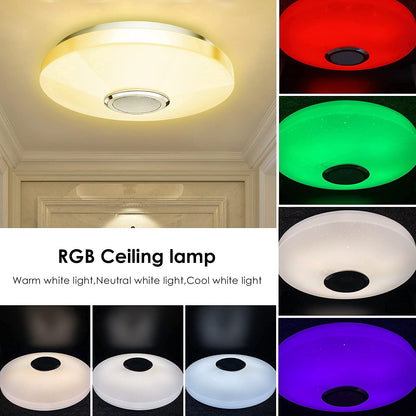 RGB LED Ceiling Light with Bluetooth Speaker 36W, High Sound Quality ,Cool/Warm White Colour Changing lamp with Remote Control and App,Waterproof Lamp for Bedroom Bathroom Ø30cm