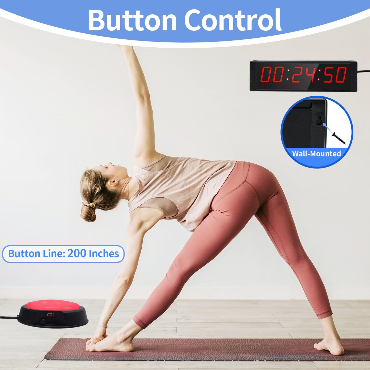 Ousmile Large Stopwatch with Start/Stop Button, LED Digital Timer with Remote, Countdown Clock with Buzzer, Gym Clock for Home Gym, Interval Timer for Workout