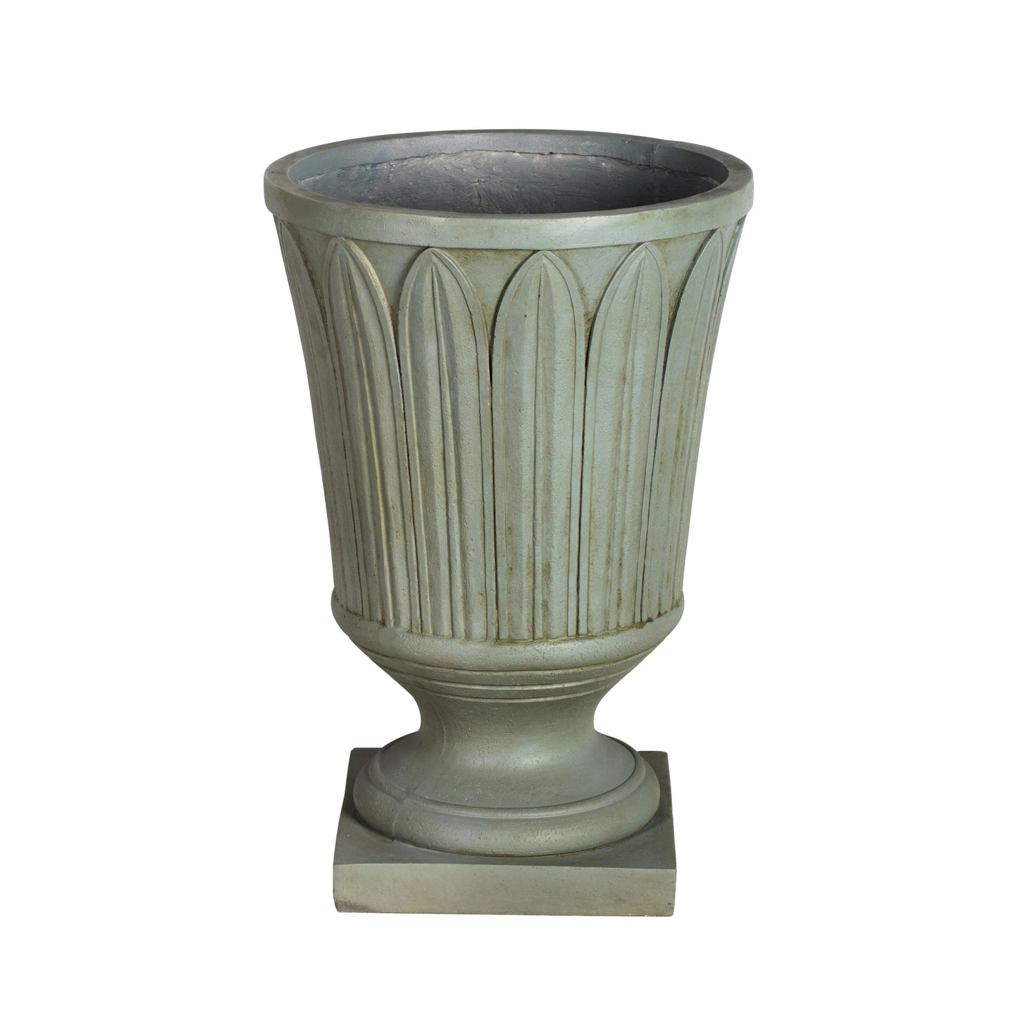 Merax 22.44" H Classical Embossed Leaf Pedestal Urn Planter Weather-Resistant MGO Outdoor Flower Pot for Garden Patio and Front Porch Entrance,Antique Mossy Grey