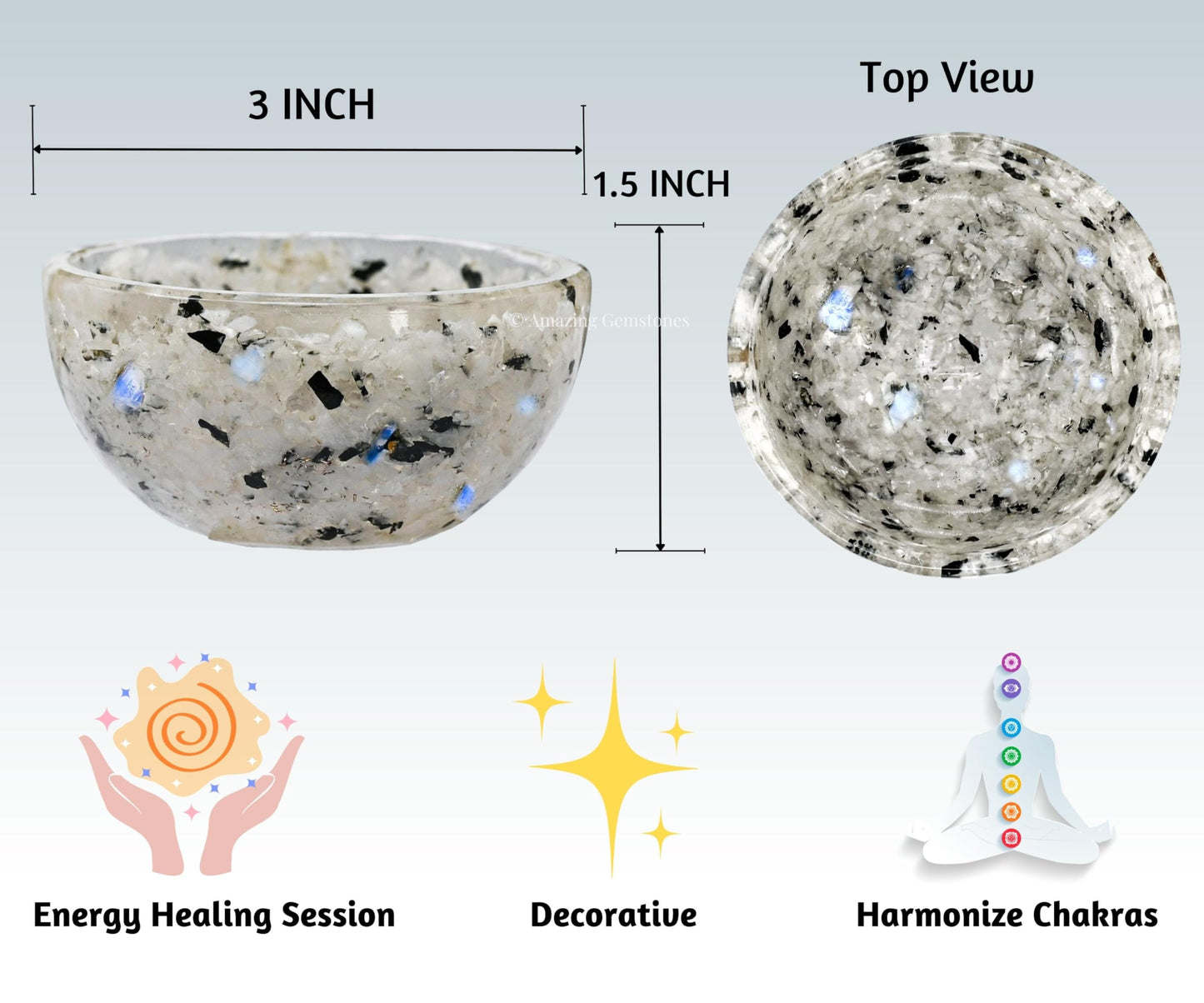 Amazing Gemstone Rainbow Moonstone Orgonite Orgone Crystal Gemstone Bowl - 3" Orgonite Rainbow Moonstone Crystal Bowl for Meditation, Crystals and Healing Stones Gift and Protection