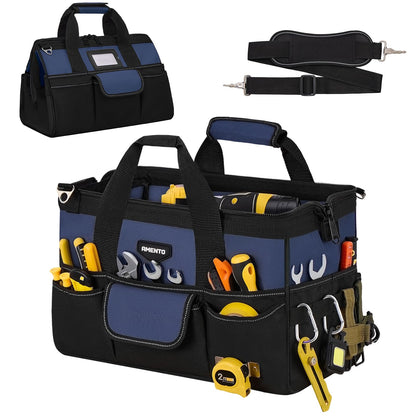 Amento 16-Inch Heavy Duty Tool Bag, 22 Pockets Empty Tool Box Organizer Storage, Soft Tote Toolbox Organization Portable Handle Carrying Work Toolbag, Father Day Gifts Men Electrician Mechanic, Blue