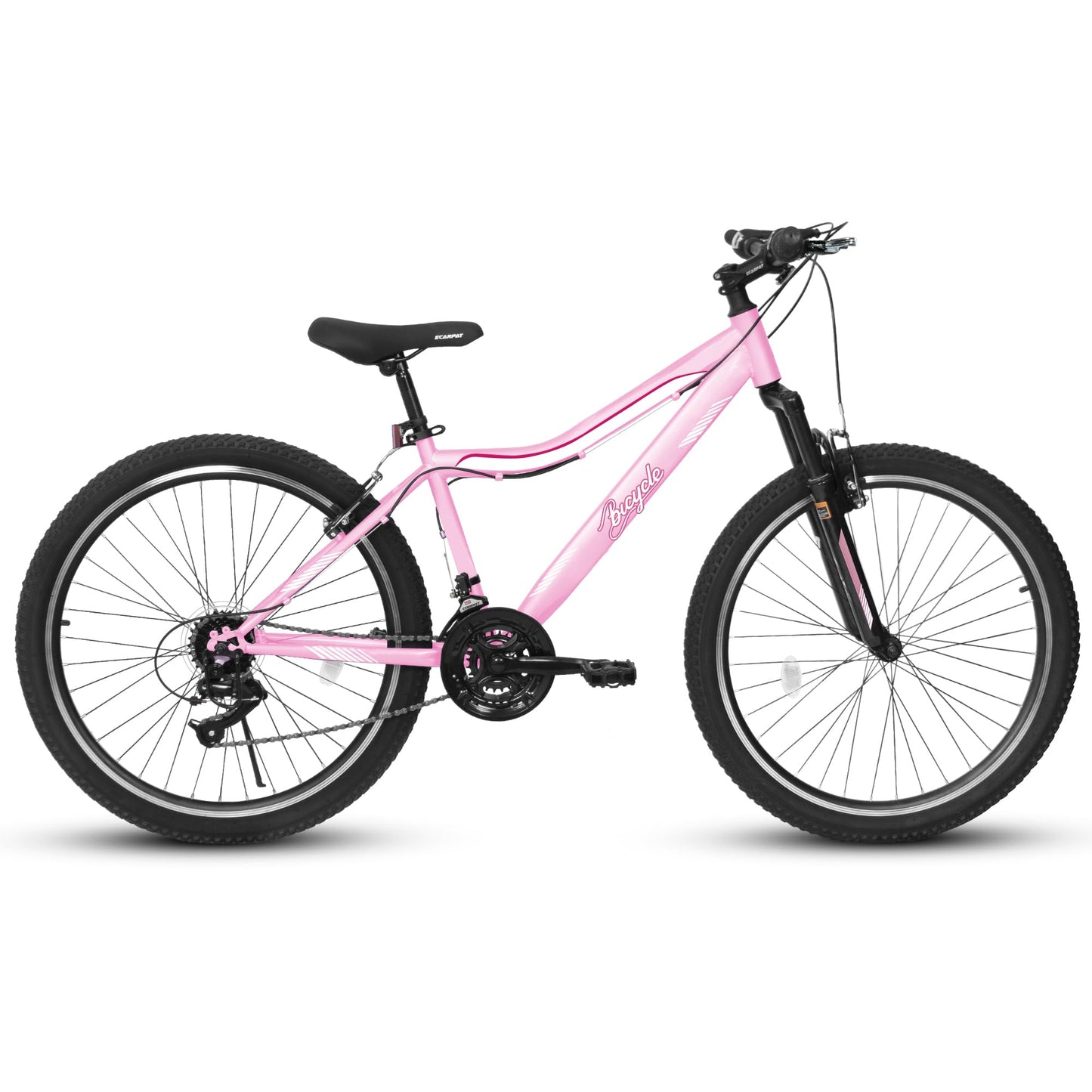 HIWORK Mountain Bike 26 Inch, High Density Carbon Steel Frame Girls Bike with 21-Speed Front Suspension Dual V-Brakes, Bike for Teenagers Girls Womens Bicycle | Pink