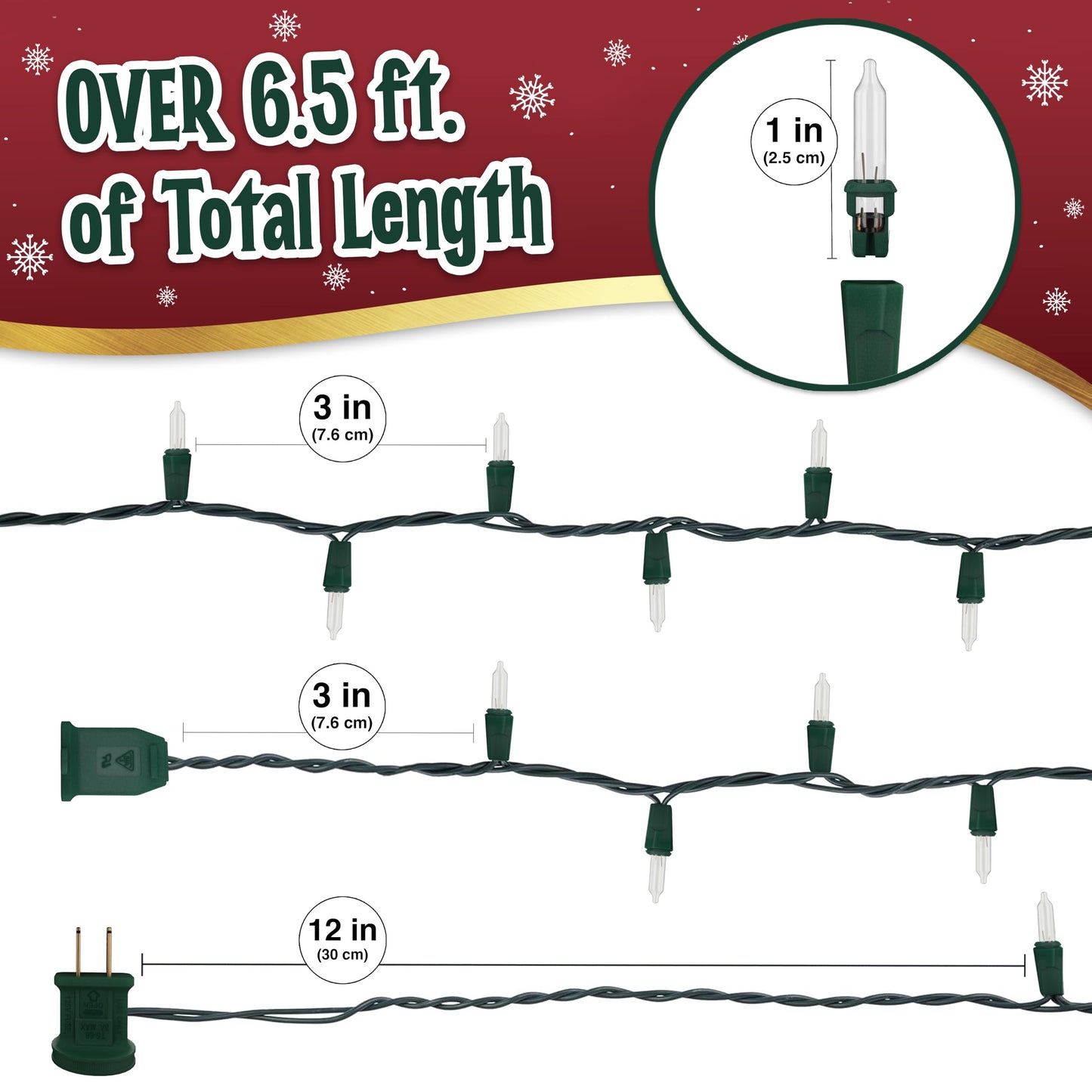 Clear Warm White Christmas Tree Lights - 6.3 ft String of 35 Incandescent Mini Bulbs Multifunctional Lighting Modes, for Decorative, Bedroom, Outdoor, Xmas Twinkle Lights with Green Wire Total 6.6 ft