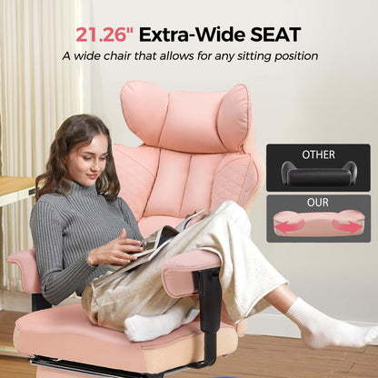 COMHOMA Desk Office Chair Big and Tall Office Chairs Ergonomic Gaming Chairs with Wide Seat Leather High Back Chair with Foot Rest Adjustable Armrests Pocket Spring Lumbar Support