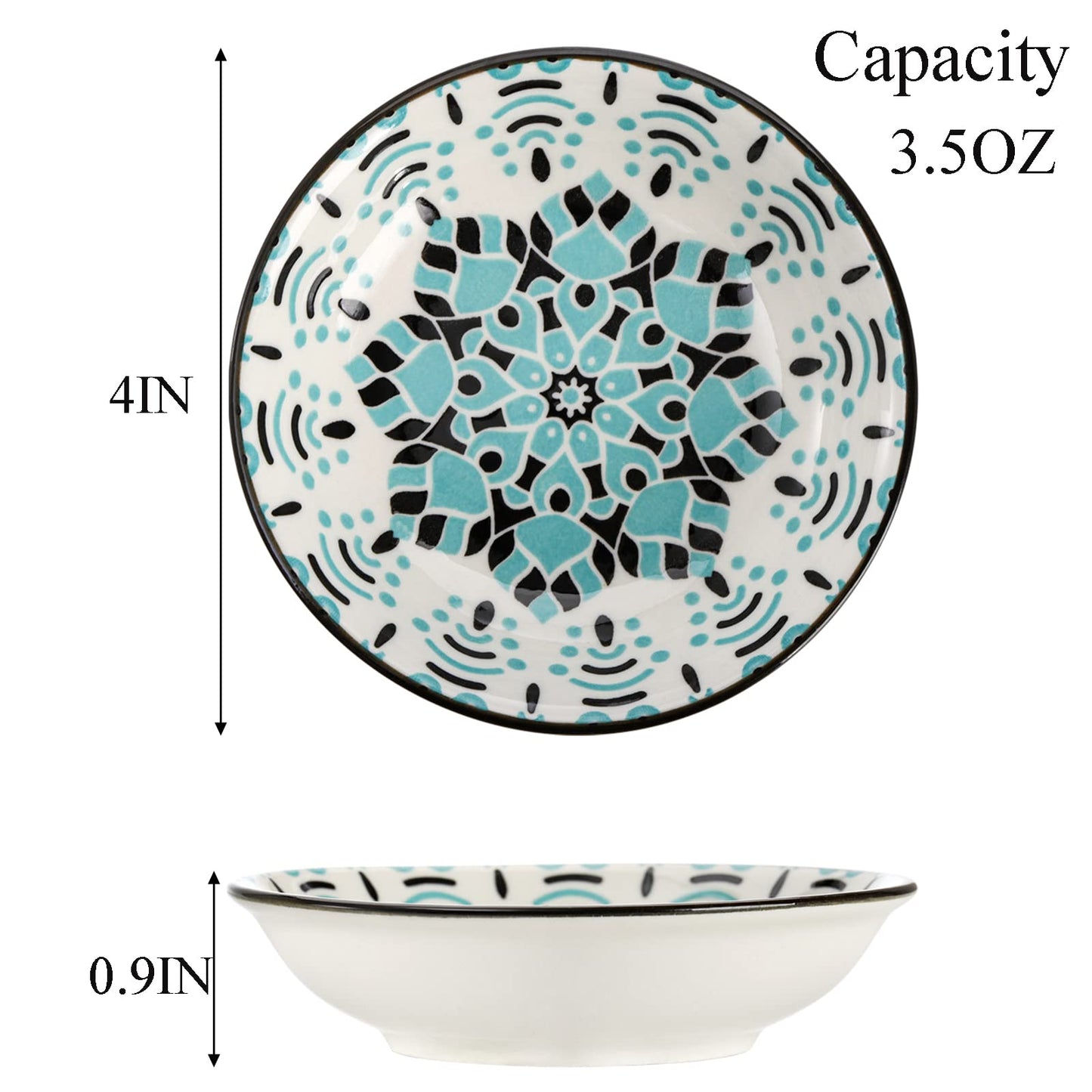 Cedilis 12 Pack Ceramic Soy Sauce Dipping Bowls, 3.5oz Pinch Bowl for Kitchen Prep, 4 Inch Small Sushi Soy Sauce Dish Plate, Colorful Condiments Bowl Dish Dip Bowls Side Dishes