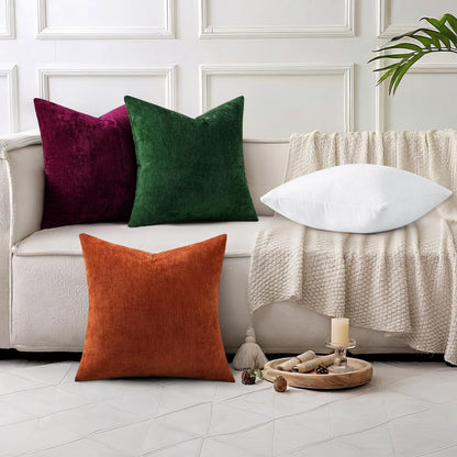 decorUhome Chenille Moss Green Christmas Throw Pillow Covers 18x18 Inch Set of 2, Decorative Soft Couch Pillow Covers Solid Dyed Accent Farmhouse Neutral Square Pillow Cases for Sofa