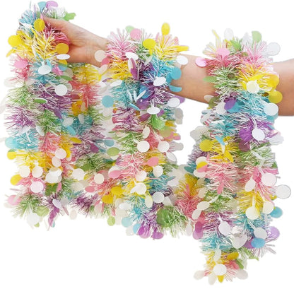 LKBBC 4th of July Tinsel Garland, 52.5 Ft Patriotic Red, White, and Blue Sparkly Glitter Star Flags Metallic Garlands Home Garden Tree Decorations for Independence &Memorial Day