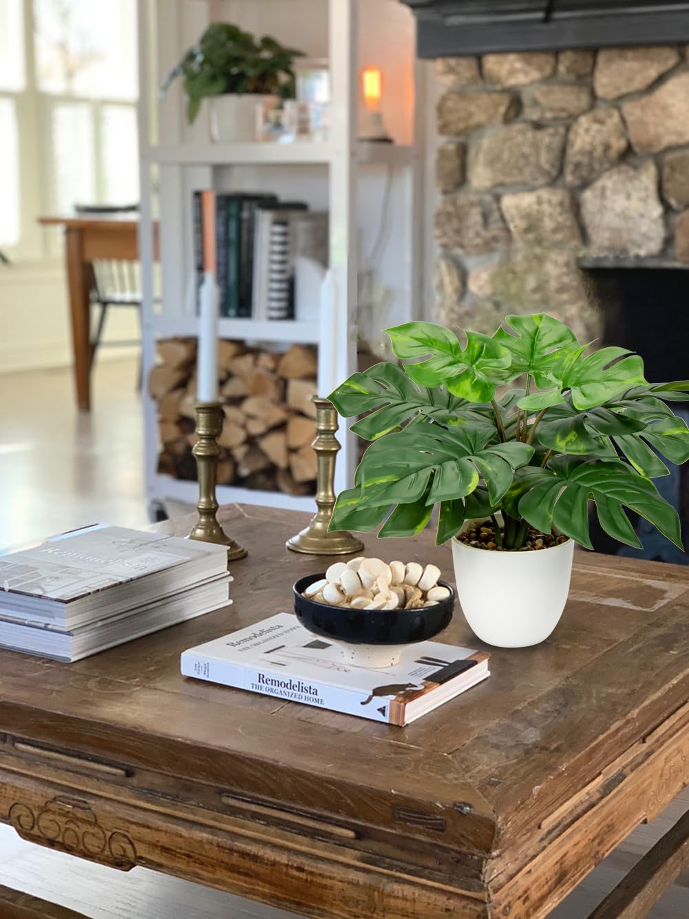 Hollyone Artificial Monstera Plant Faux Monstera Deliciosa Plant Potted Fake Tropical Plants in Pot for Indoor Outdoor Home Decoration