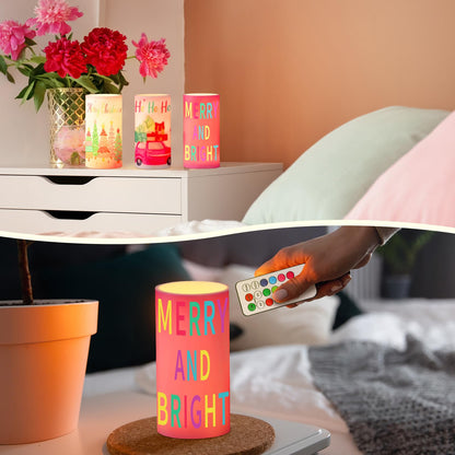 Retisee 3 Pcs Pastel Christmas Flameless Candles Pink Christmas Battery Operated LED Candles with Remote Pastel Candy Xmas Decorations Centerpiece for Holiday Bedroom Living Room Xmas Home Decor