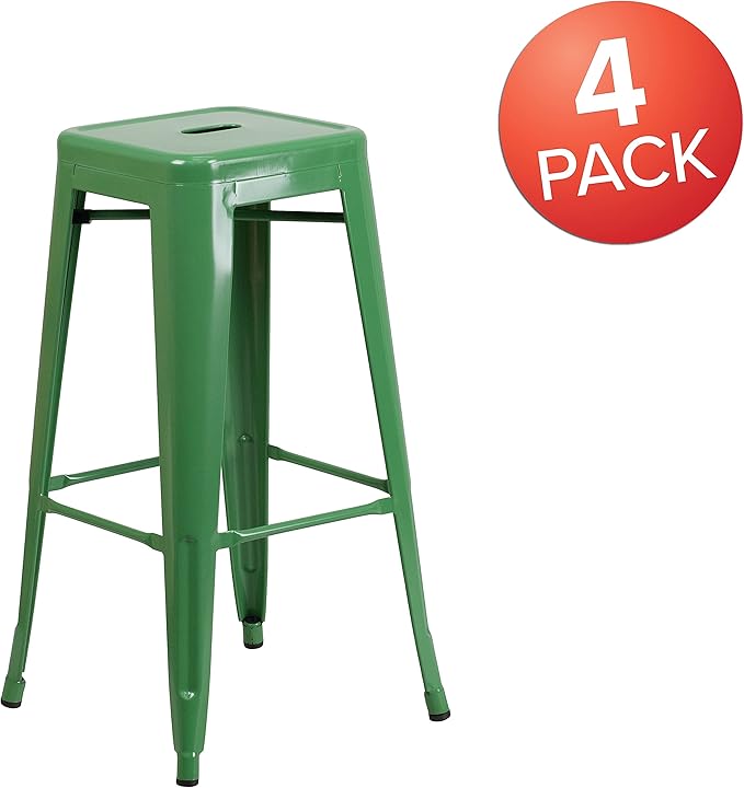 Flash Furniture Lily 4 Pack Commercial Grade 30" High Backless Green Metal