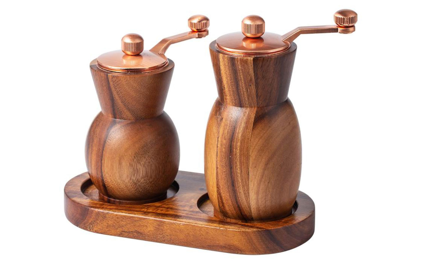 Stelalloy Pepper Grinder Pepper Mill - Salt And Pepper Grinder Set With Holder - Wood Salt and Pepper Shakers - Refillable Manual Spice Mill (3.5" Salt Grinder + 4.5" Pepper Mill)