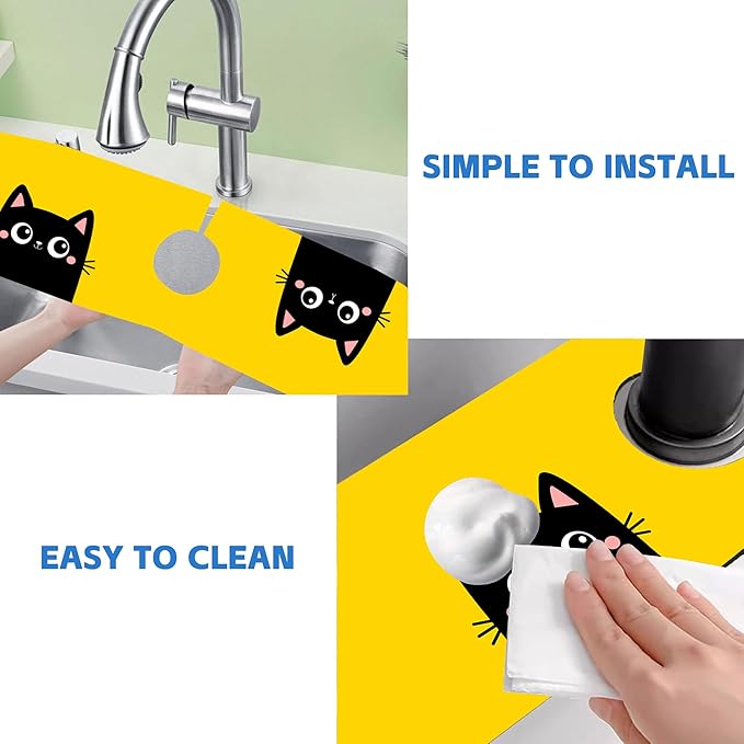 Cute Black Cat Head Kitchen Sink Splash Guard Mat Absorbent Fast Drying Mat
