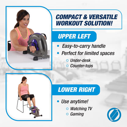 Stamina Mini Exercise Bike with Smooth Pedal System - Portable Pedal Exerciser - Cardio Equipment Fitness Bike - Stationary Bike for Home Workout - Purple