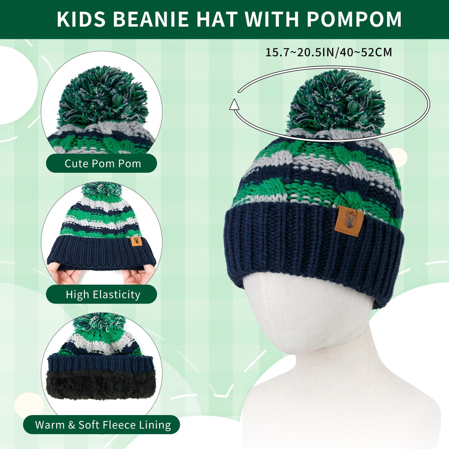 Boys Winter Hat Scarf and Gloves Set for Kids Warm Knitted Hat Mittens and Fleece Neck Warmer Scarf Set for Boys Girls 3pcs