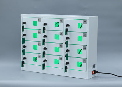 Bpatoimsx Secure and Convenient 12 Slots Cell Mobile Phone Metal Storage Cabinet Lockers with Charger Charging Station Cabinet and Key Lock White - Ideal for Students and Employees or Police Station
