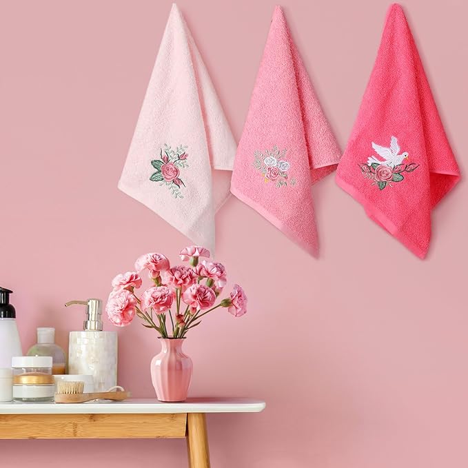 Rose Floral Hand Towels Farmhouse Pink Rose Bathroom Decor 14x29 Inch