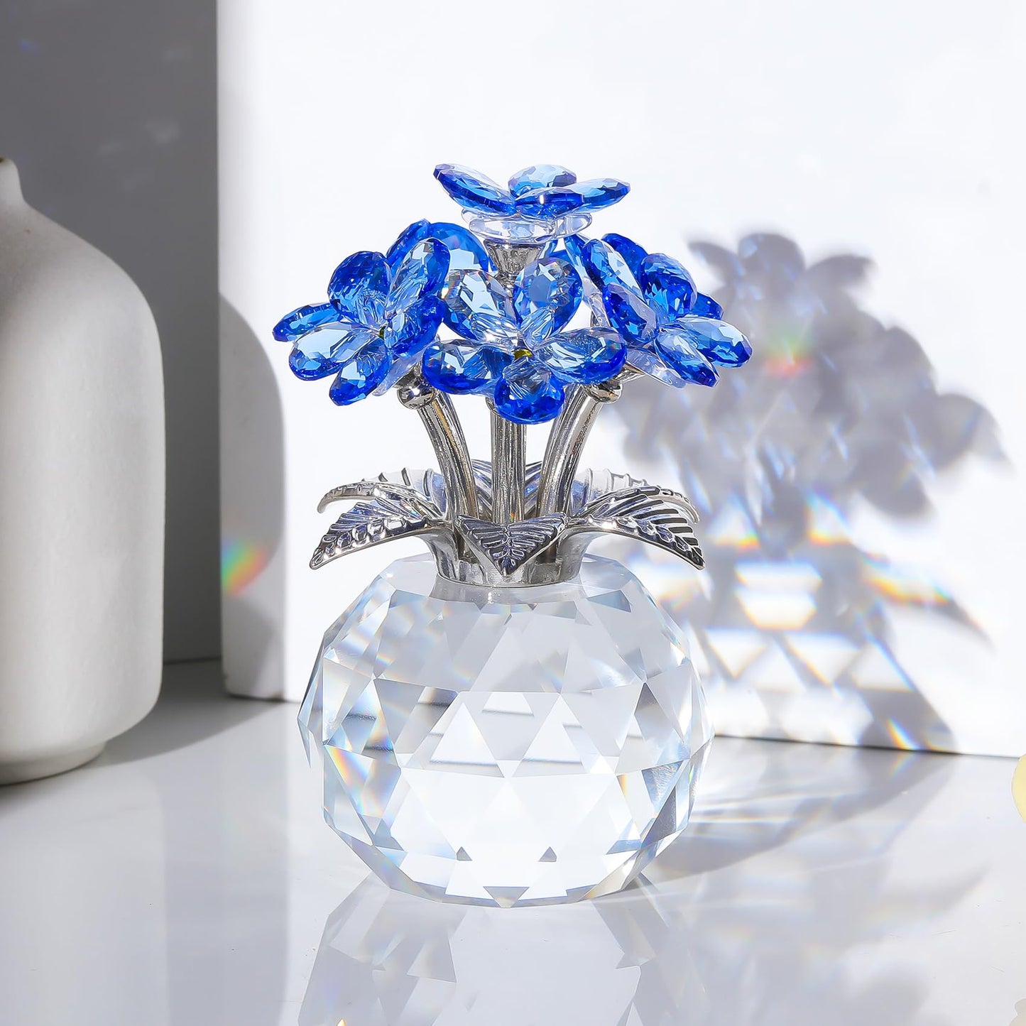 Arikyrist Crystal Forget-Me-Not Bouquet Figurines Gifts for Her Blue Flowers Decoration for Living Room Romantic Presents for Women Mom Friends Birthday Anniversary
