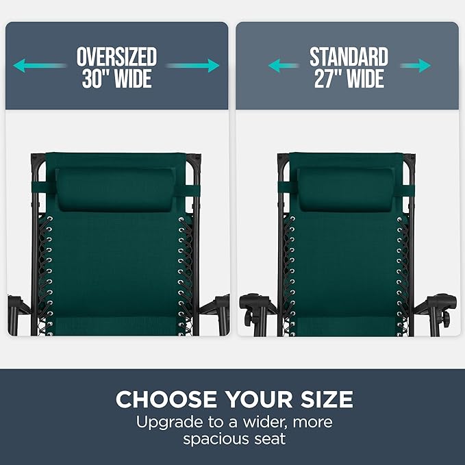 Best Choice Products 30” Wide Folding Zero Gravity Outdoor Recliner Patio Lounge Chair w/Adjustable Canopy Shade, Headrest, Side Accessory Tray - Forest Green
