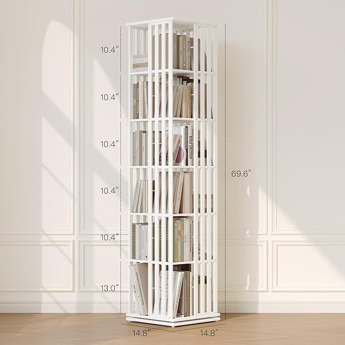 YOWOS Rotating Bookshelf Tower, 360° Display Spinning Bookcase, Bamboo