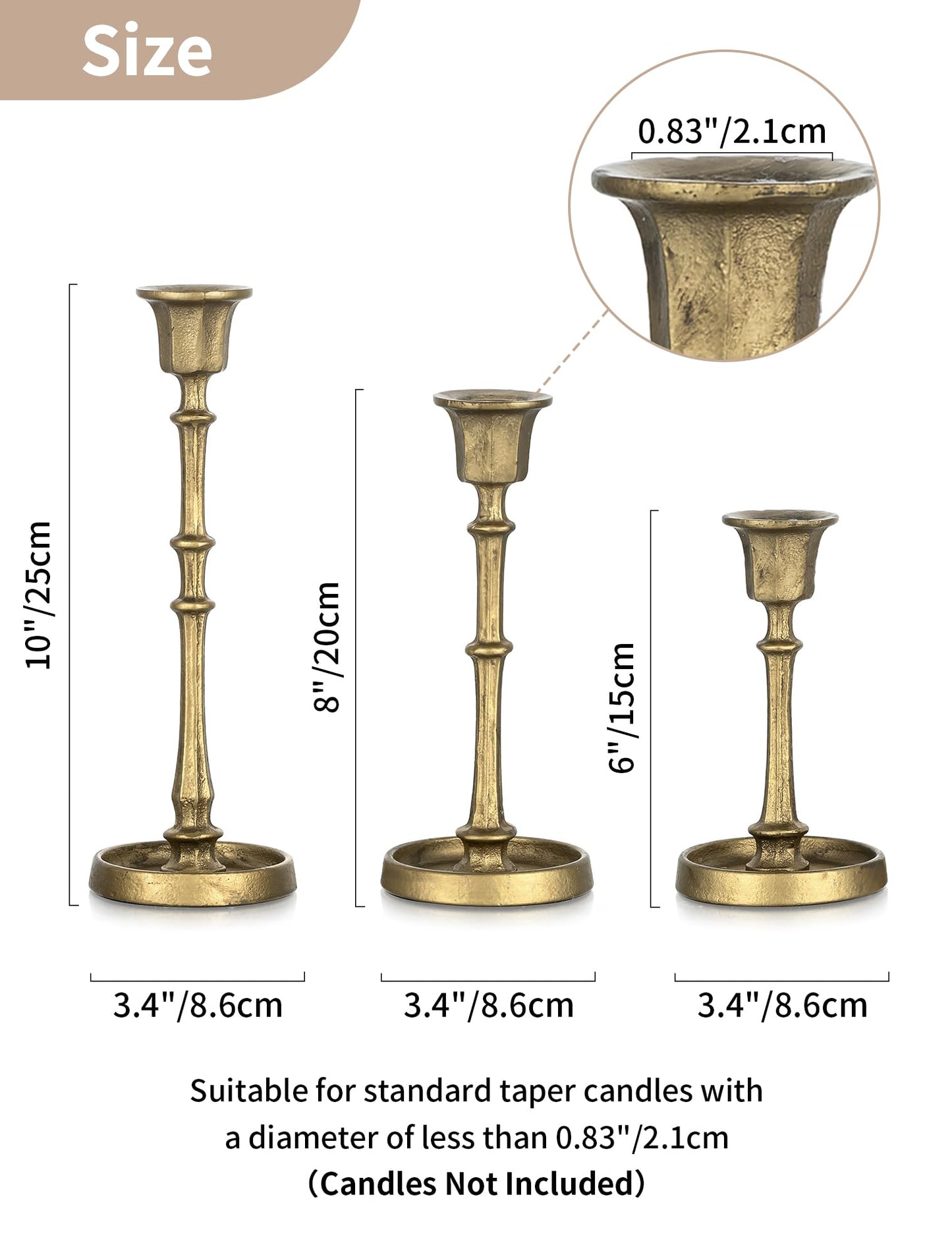 NUPTIO Cast Iron Candlestick Holders: Antique Brass Taper Candle Holders with Unique Drip Wax Aesthetics - Set of 3 Gold Candle Sticks Holder Fireplace Mantel Decor