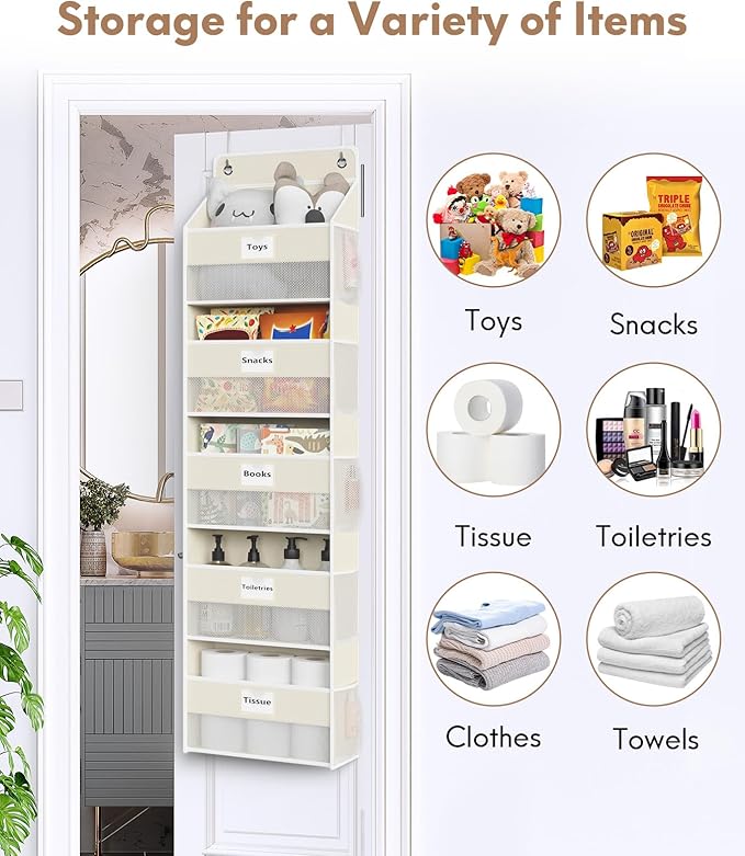 Over The Door Organizer Hanging, 2 Pack 5 Shelf Behind The Doors Storage