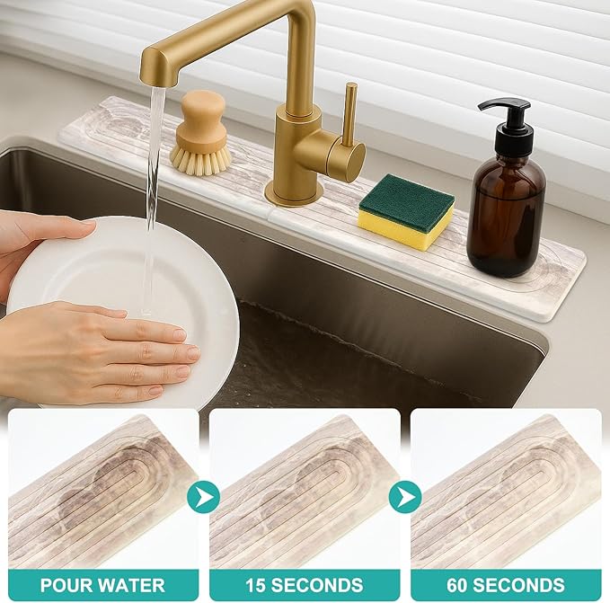 Large Stone Faucet Mat for Kitchen Sink Water Catcher Diatomite Quick Dry Stone