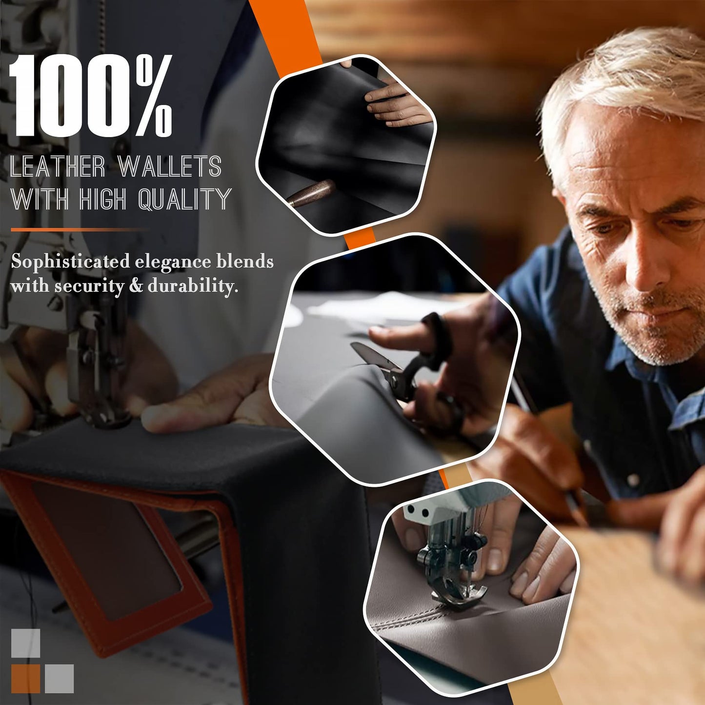 TEEHON® Wallets Slim Genuine Leather RFID Blocking Wallet with 11 Card Holder, 2 banknote compartments, Coin Pocket, Minimalist Wallets for Men UK with Gift Box - Black and Orange