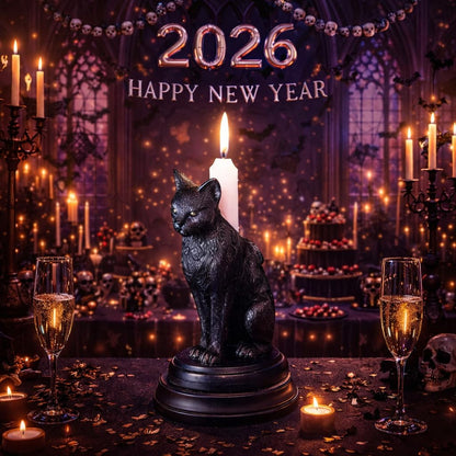 Gothic Black Cat Candle Holder Statue,Resin Cat Candlestick Holder,Halloween Gothic Tabletop Decor for Home,Dining Table & Party,Witchy Cat Figurine Gift (cat)