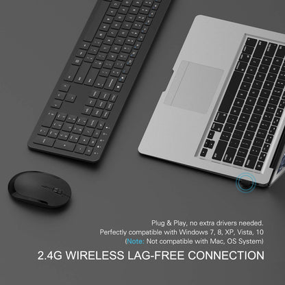 seenda Wireless Keyboard and Mouse Set, SK38 Ultra Slim Quiet USB Wireless Keyboard and Mouse Full Size QWERTY UK Layout with Numeric Keypad for Windows PC, Laptop, Computer, Black