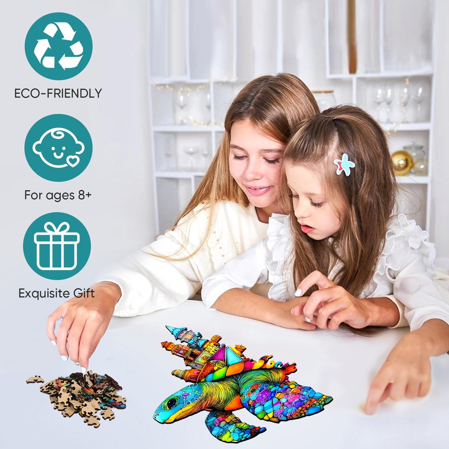 Mocfesk Sea Turtle Castle Wooden Puzzles, Ocean Jigsaw Wooden Puzzles for Adults and Kids, Small Puzzle for Seniors with Gift Box, Holiday Decor 11.4 x 10.7 in