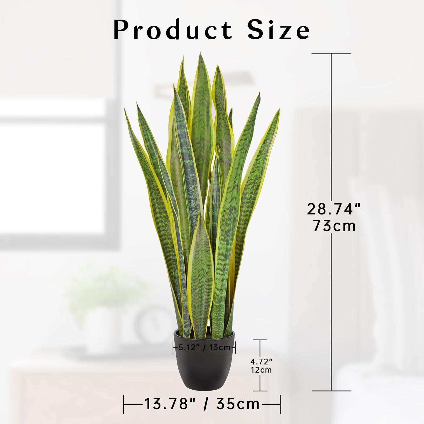 Hollyone Artificial Snake Plant Potted, 28 Inch Faux Sansevieria Trifasciata Plants Large Tall Tropical Fake Snake Plants Tree in Black Pots for Home Office Room Patio Garden Indoor Outdoor Decor