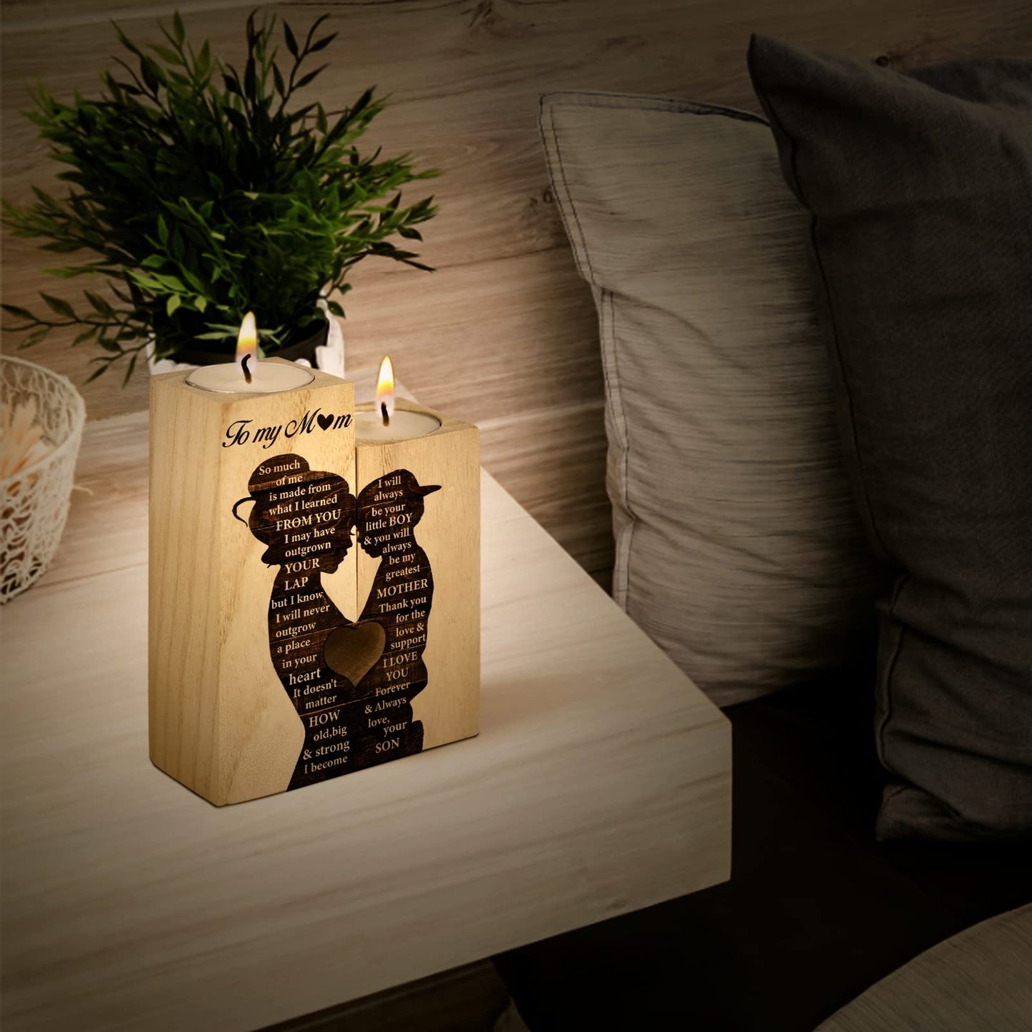 Mum Birthday Gifts, Gift for Mum Candlestick Candle Holder, Mother Presents from Son, Presents for Mummy,Stepmum,Mother in Law on Her Birthday, Heart-shaped