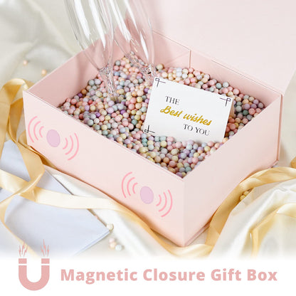 MOYEUPAC Pink Gift Box,9" X 7" X 4" with Ribbon for Presents Magnetic Closure Gift Packaging for Birthday,Valentine's Day,Mother's Day
