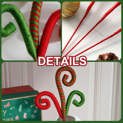 ZHANYIGY 6PC Set Red/Green Christmas Tree Decorations Picks Christmas Woolen Candy Curly Pick, Christmas Tree Toppers Decorations Home Office Vase Party Ornaments (Green)