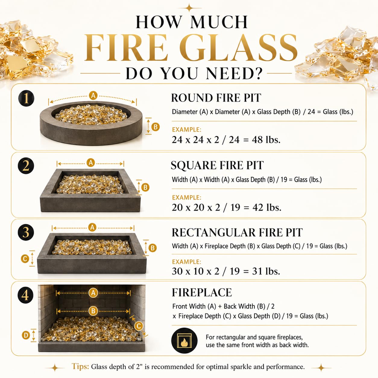 GRISUN Gold Fire Glass for Fire Pit, 20 Pounds 1/2 Inch High Luster Reflective Tempered Glass Rocks for Natural or Propane Fireplace, Safe for Outdoors and Indoors Firepit Glass