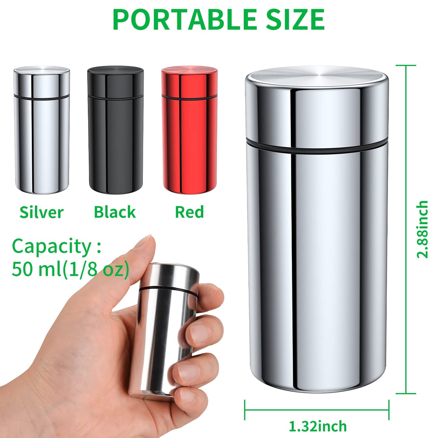 TecQach Portable Aluminum Storage Jar 3-Pack,Airtight Smell Proof Container, Metal Waterproof Small Bottle Multipurpose Container for Coffee & Teas, Herb Spices Container Screw-Top Lid Lock Odor