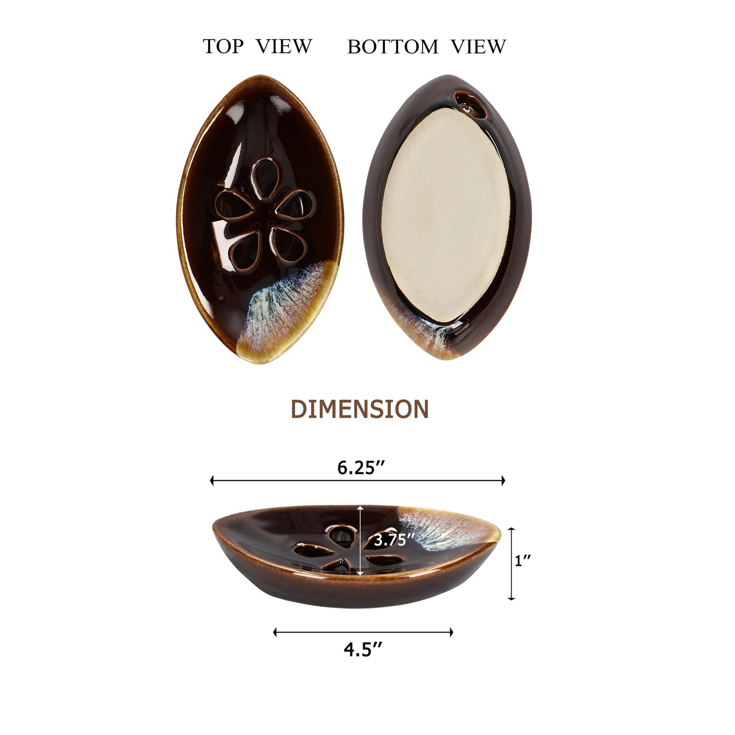 LungMongKol Shop Ceramic Soap Dish with Self Draining Tray for Bar Soap, Bathroom, Kitchen (Brown No.3)