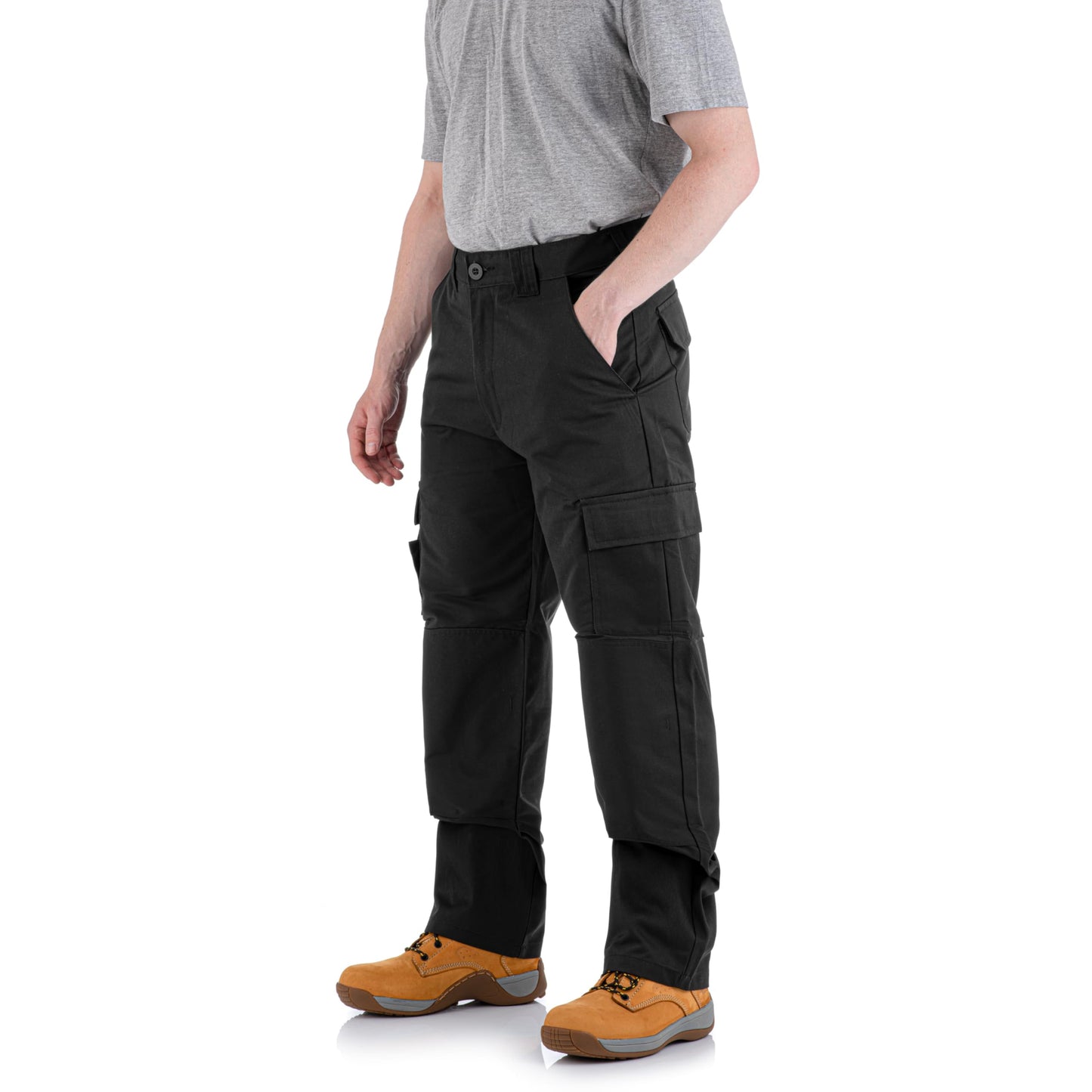 WrightFits Falcon Work Trousers Men - Heavy Duty Work Pants for Men Durable Trademens Workwears - Cargo Combat Trousers Triple Stiching Multi Pocket Kneepad Pocket 34/29 Black
