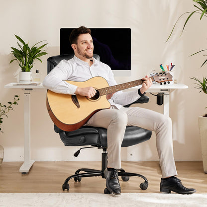 Sweetcrispy Ergonomic Computer Gaming Office Chair, Heavy Duty Task Desk Swivel Rolling Chairs with Wheels, Flip-up Arms, Adjustable Height, PU Leather, Black