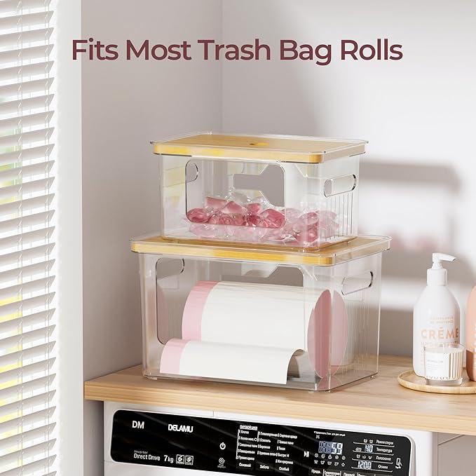 Delamu Acrylic Trash Bag Holder, 2 Pack Stackable Garbage Bag Dispenser